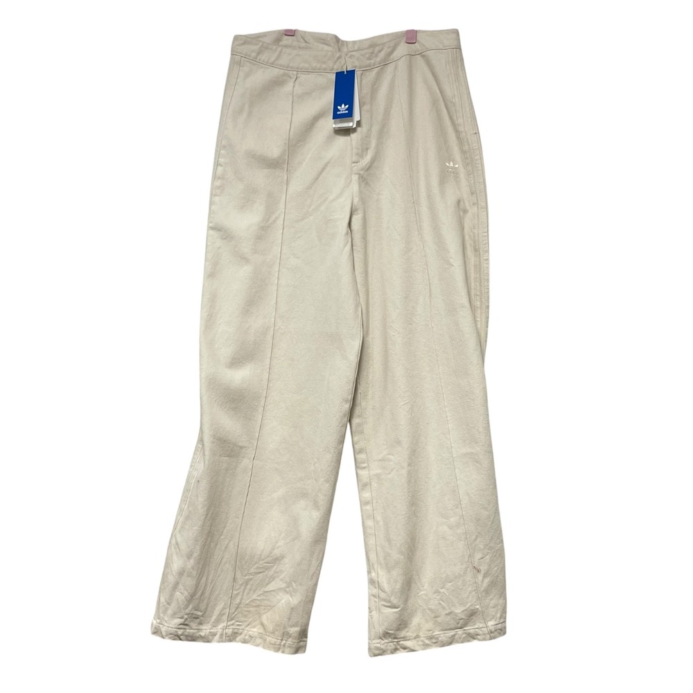 NWT Adidas Originals Natural Cotton Wide Leg Pants 36 cream 3-Stripe Jeans